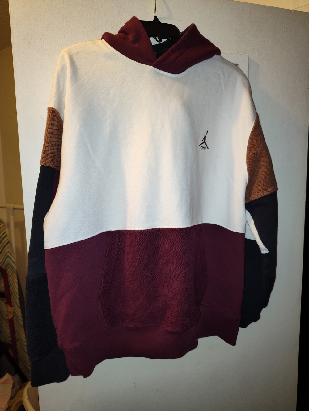Jordan Colorblock Hoodie in White, Burgundy & Black with Brown Accents